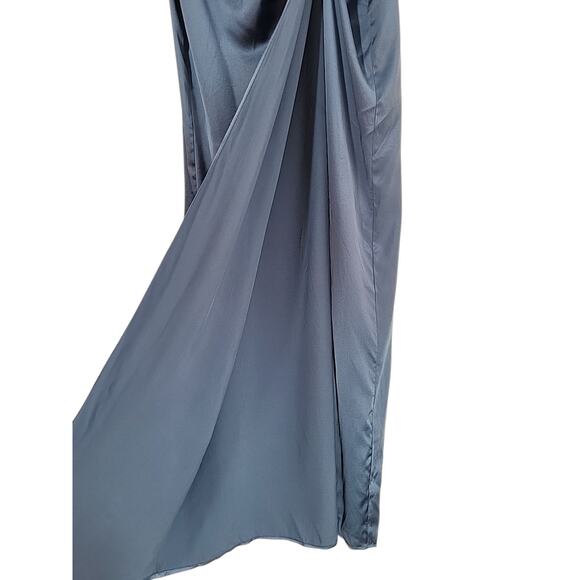 Skims Silk Sleep Slip Maxi Dress Small Artic Blue High Slit Ruched Sexy Evening - Picture 4 of 12